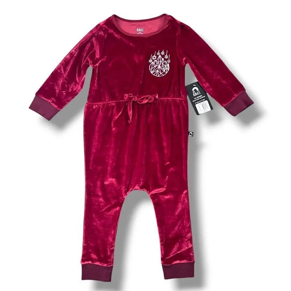 NWT! Rags to Raches Red Velour Embroidered Geo Snowflake Holiday Romper Size 2T